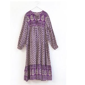 Matta Purple and Cream Long Sleeve Boho Midi Dress